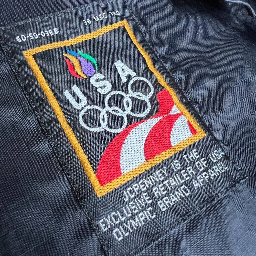 Vintage USA Olympics Windbreaker Jacket Black Blue White JCPenney Exclusive 90s
